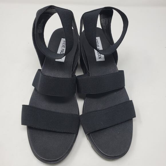 Steve Madden Black Chunky Platform Elastic Sandals 8.5 Monochriome Soft Grunge - Picture 2 of 7